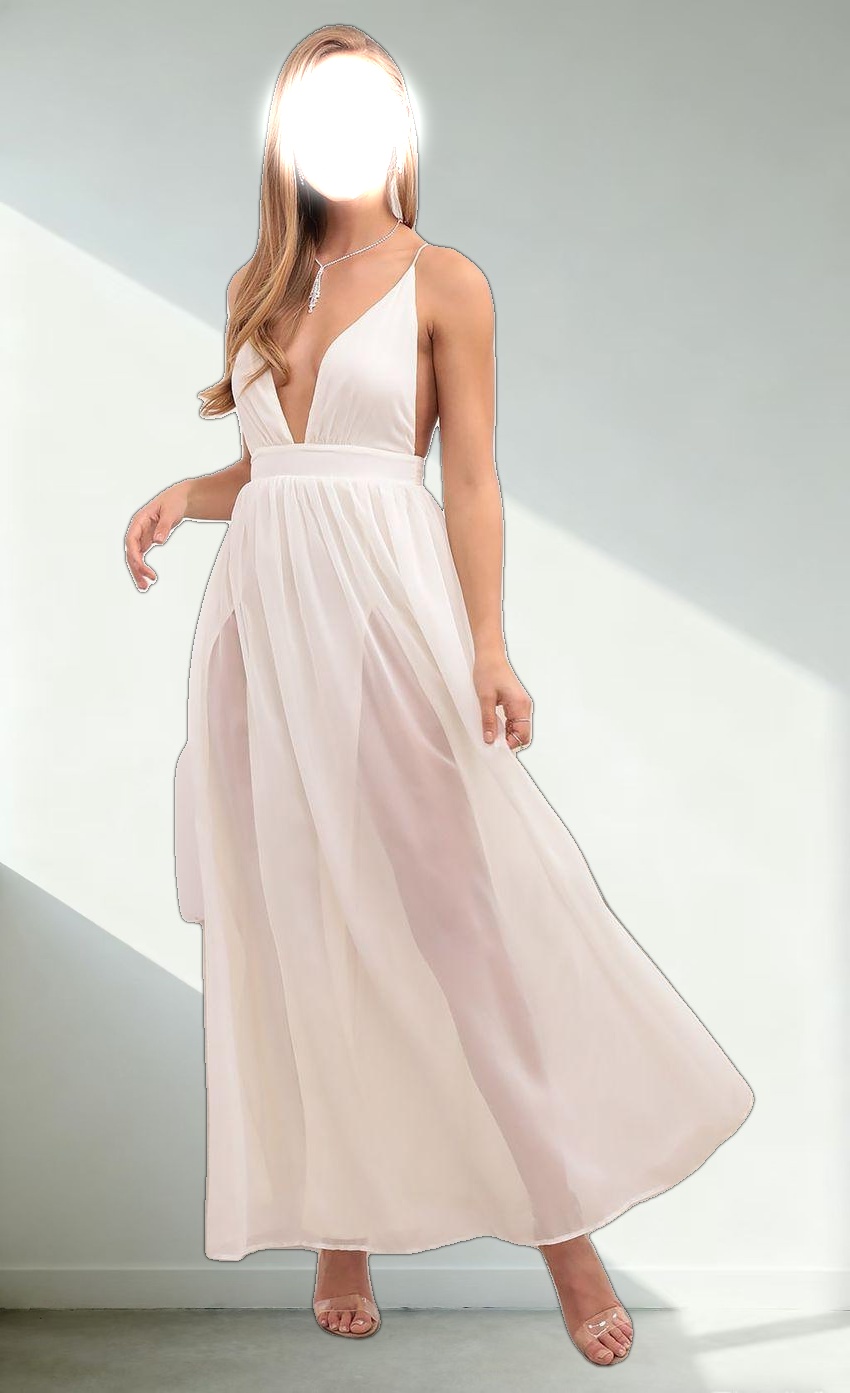 Ivory Chiffon Slit Maxi Dress