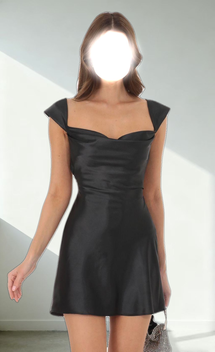 Satin Open Back Dress in Black