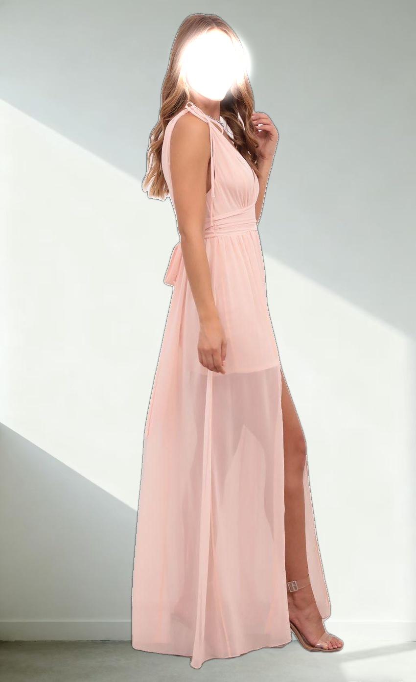 Chiffon Slit Maxi Dress in Rose Blush