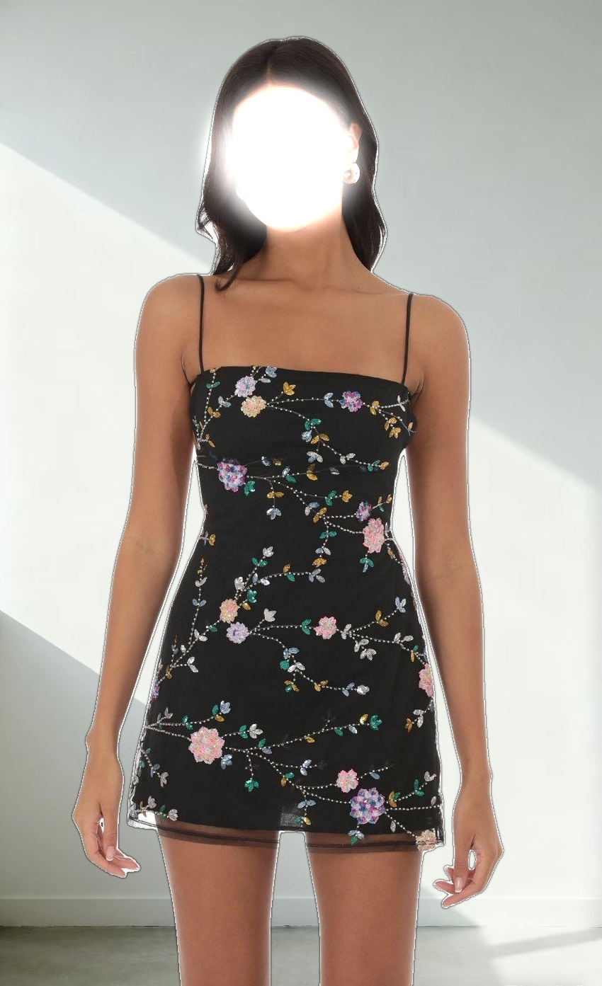 Floral Sequin Dress In Black