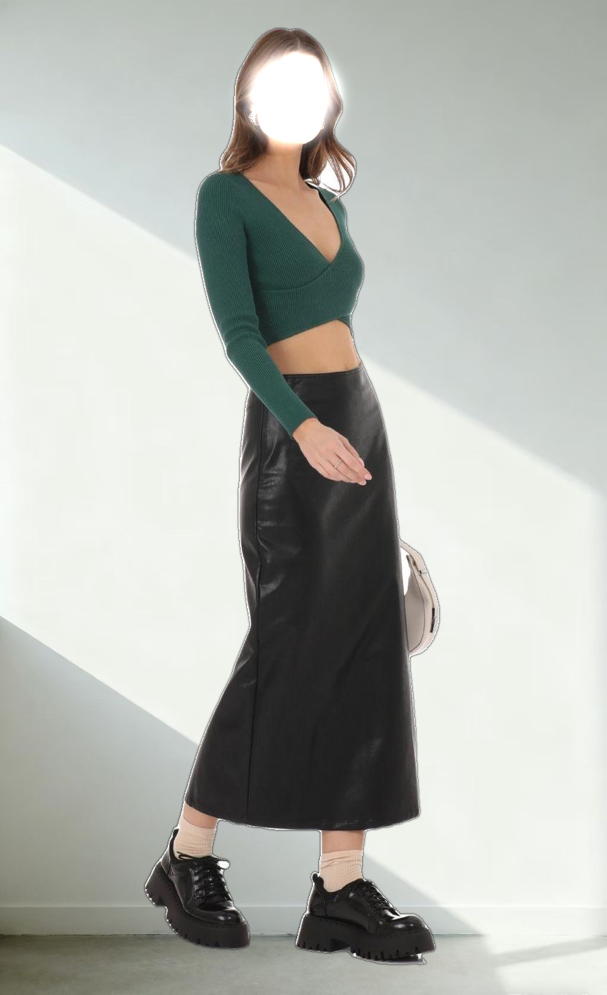 Faux Leather Maxi Skirt in Black