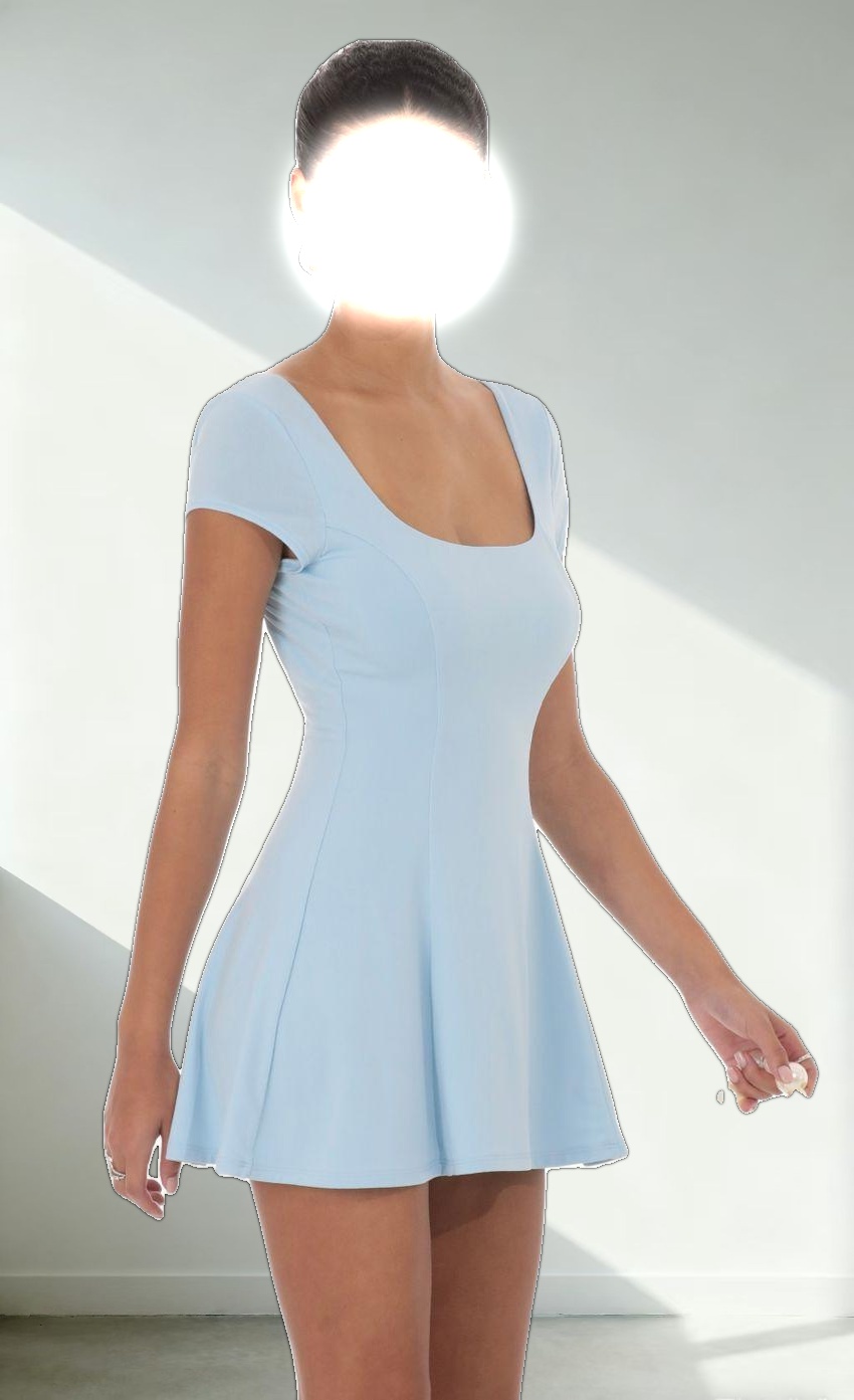 Scoop Neck Short Sleeve Dress in Blue