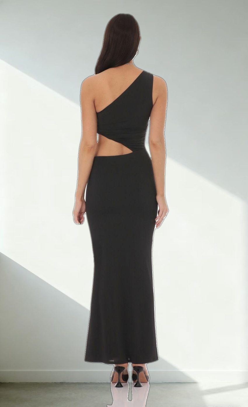 One Shoulder Cutout Maxi Dress in Black