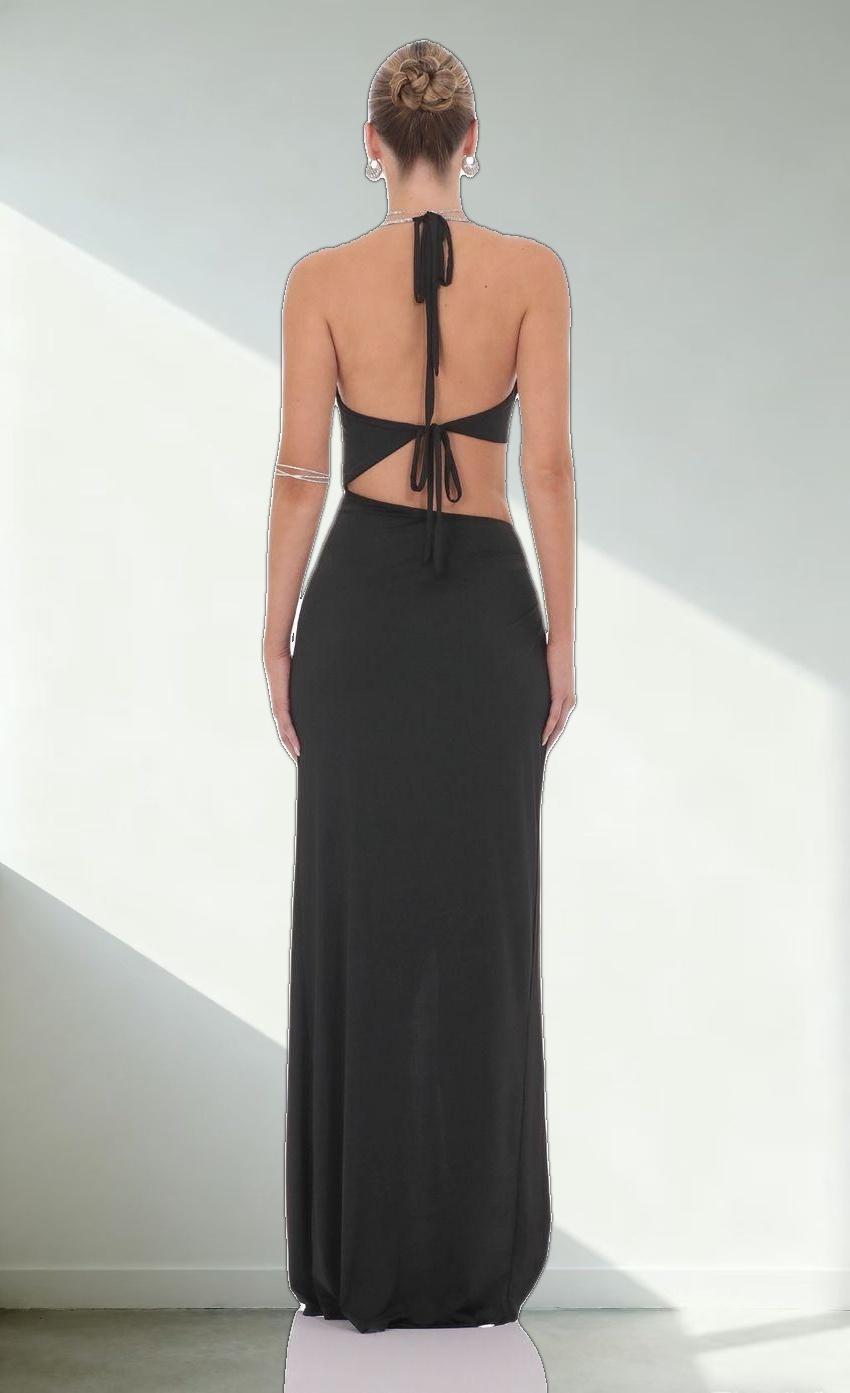 Rhinestone Cutout Maxi Dress in Black