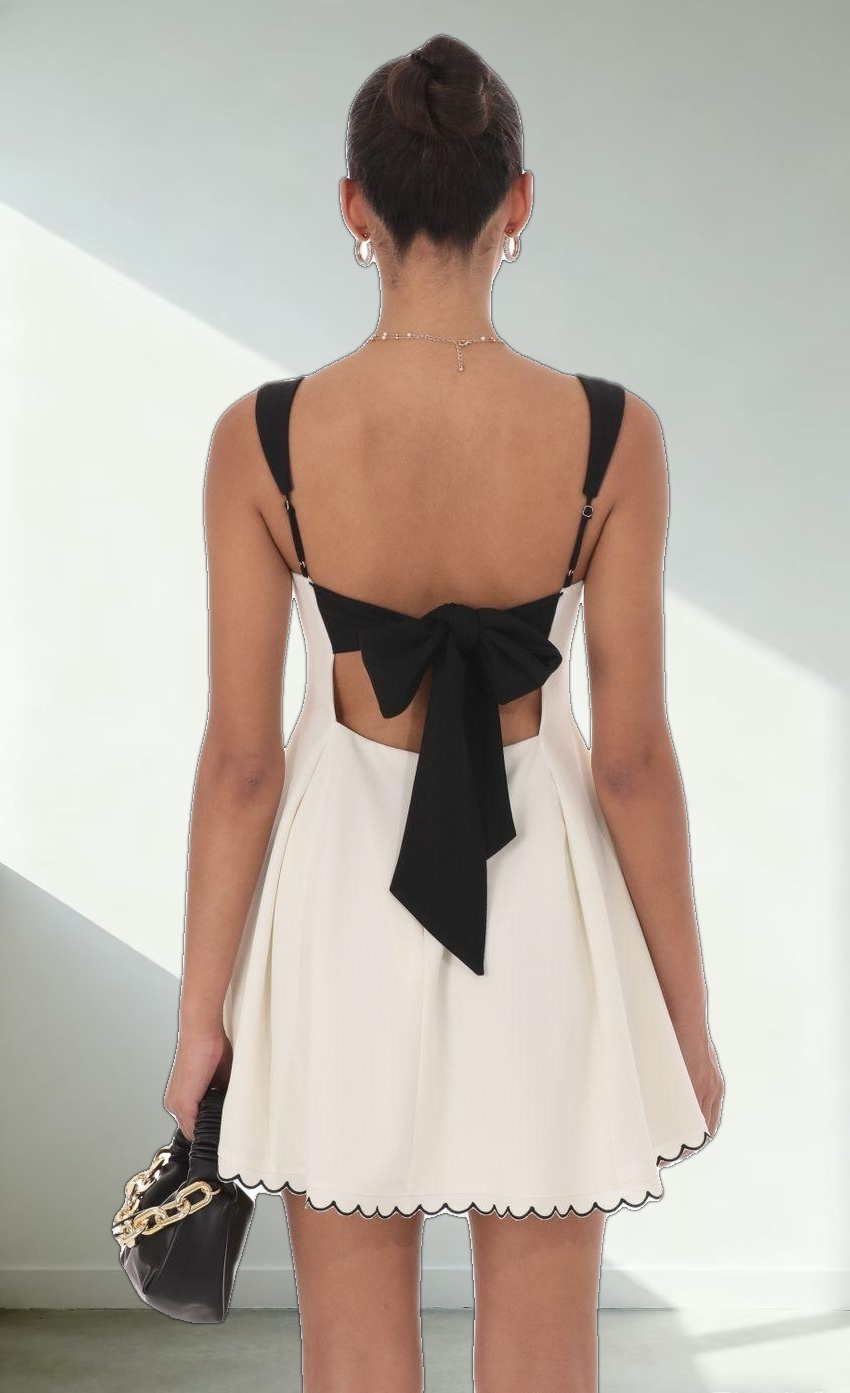 Scallop Hem Fit and Flare Dress in White