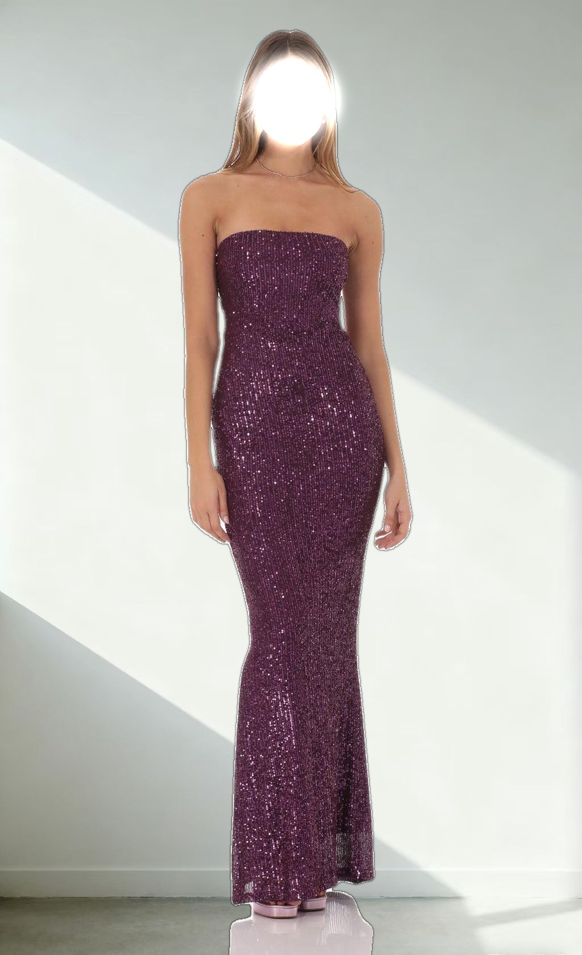 Sequin Strapless Maxi Dress in Purple