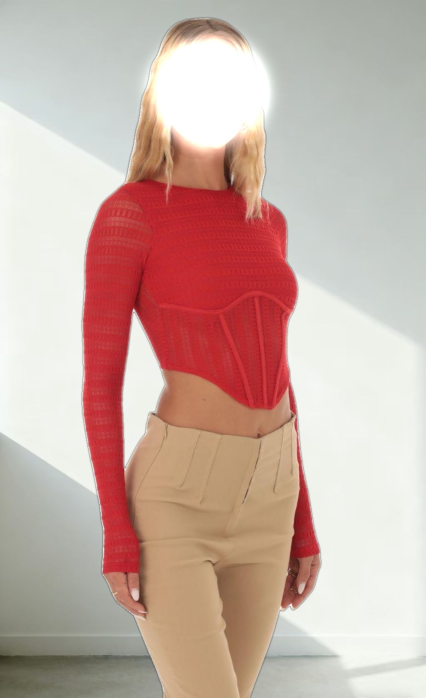 Long Sleeve Corset Top in Red