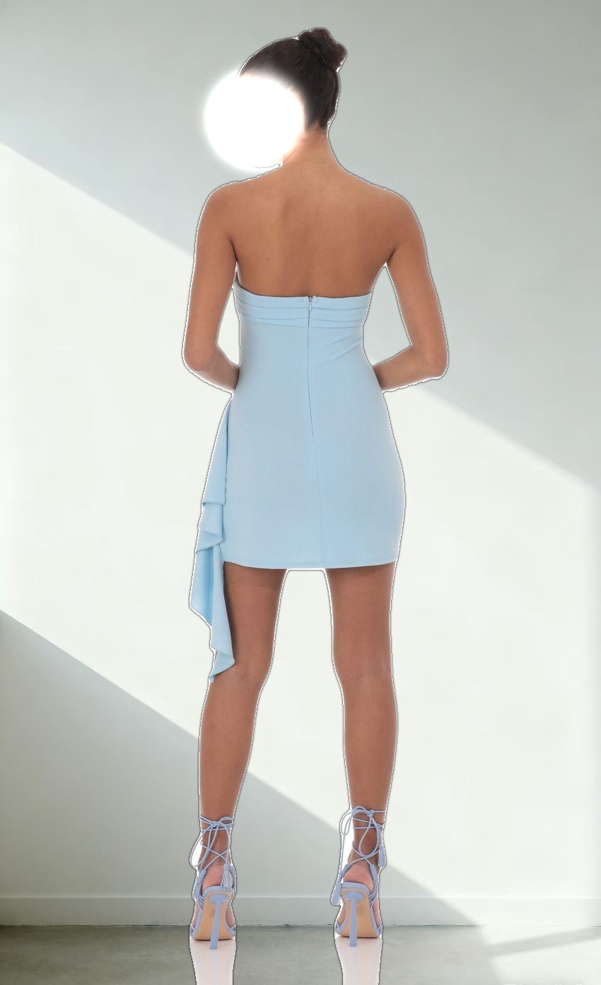 Strapless Ruched Tassel Dress in Blue