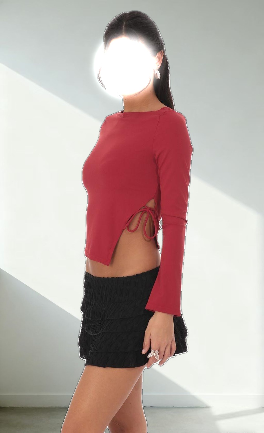 Side Tie Slit Top in Red