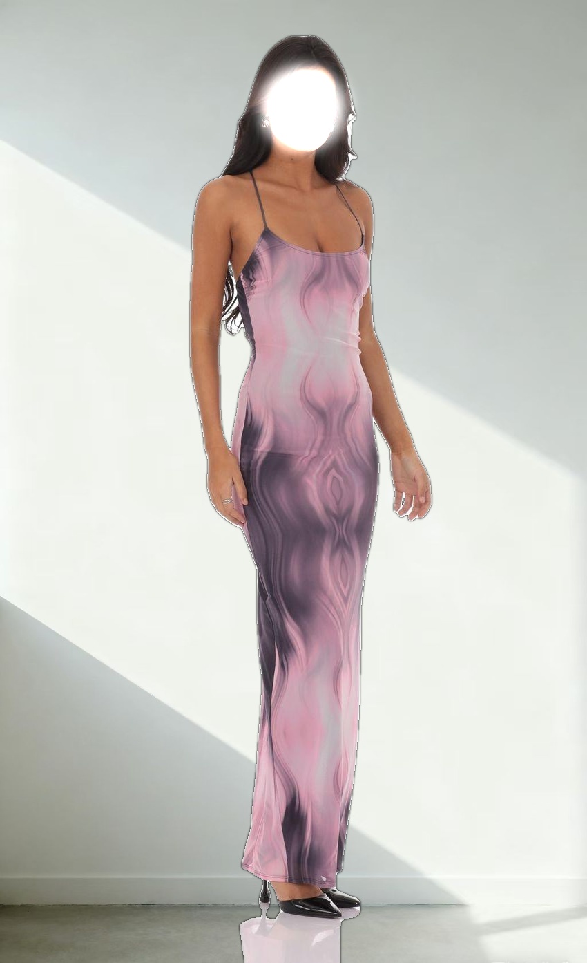 Mesh Print Bodycon Maxi Dress in Pink
