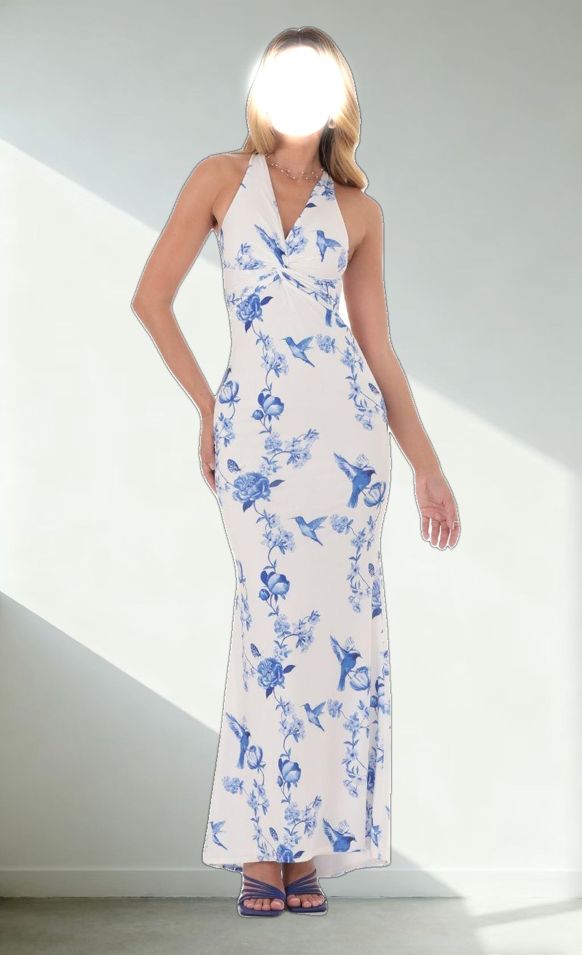 Floral Front Twist Maxi Dress in White