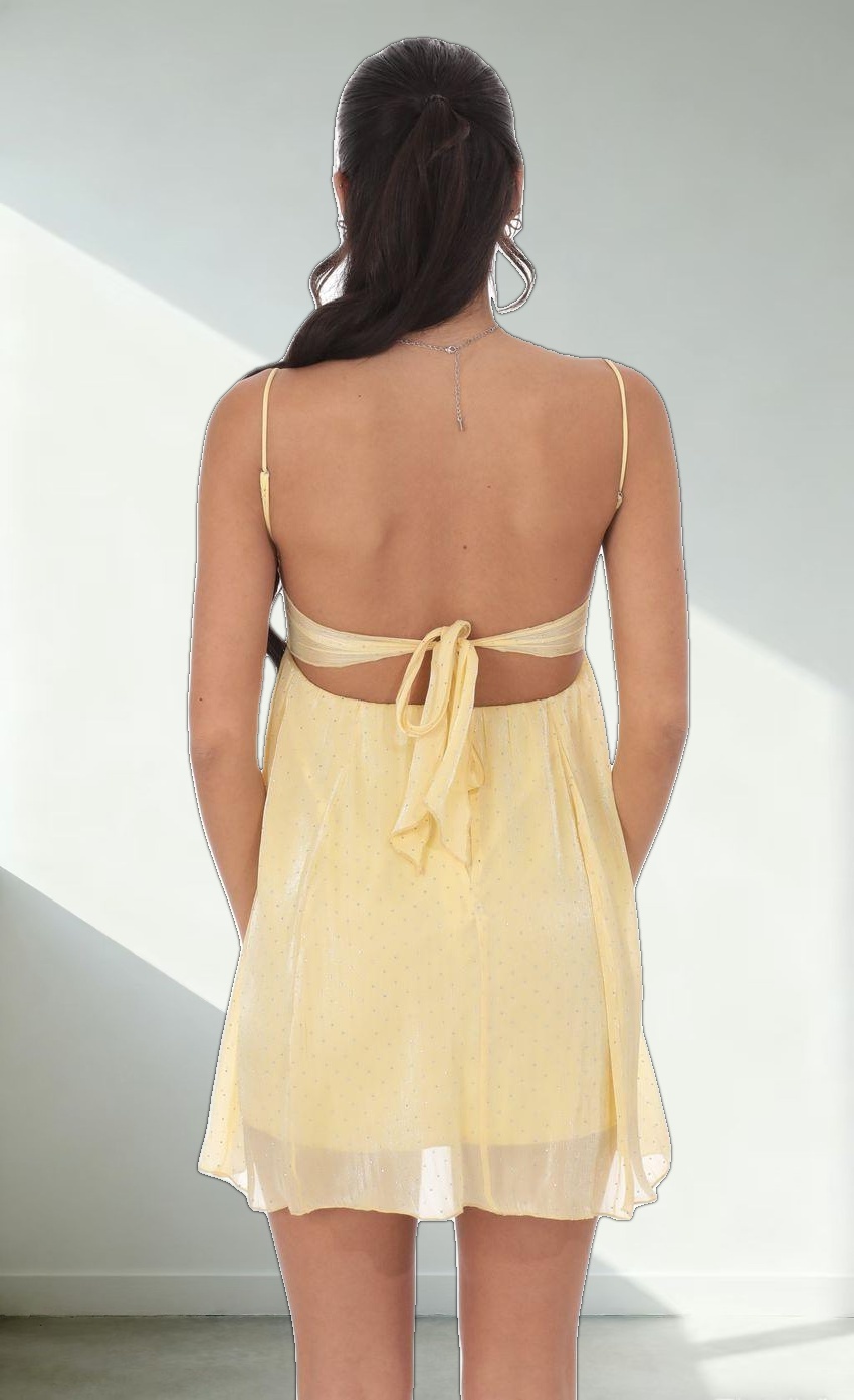 Rhinestone Babydoll Dress in Yellow