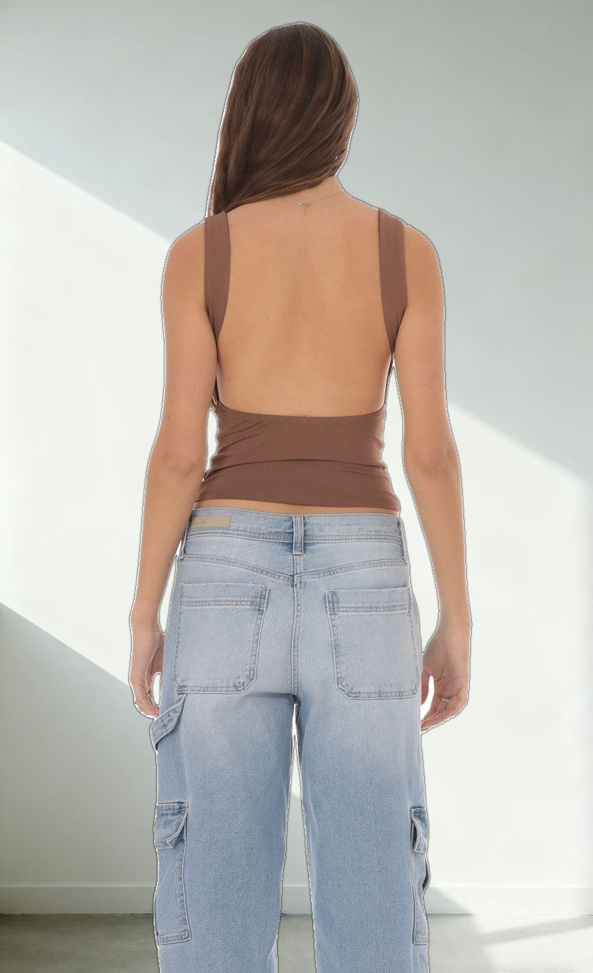 Open Back Tank Top in Brown