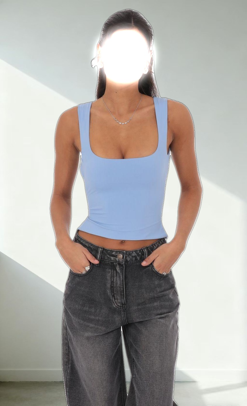 Scoop Neck Open Back Top in Sky Blue
