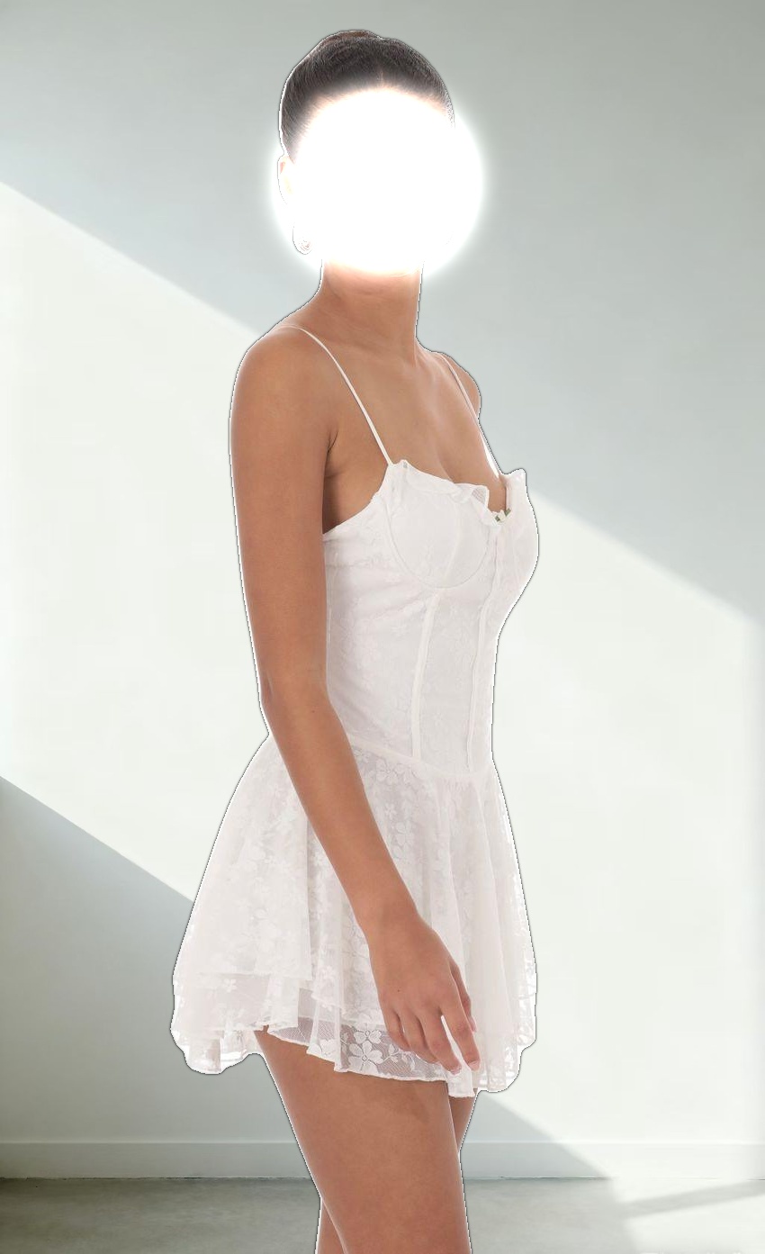 Lace Floral A-Line Dress in White