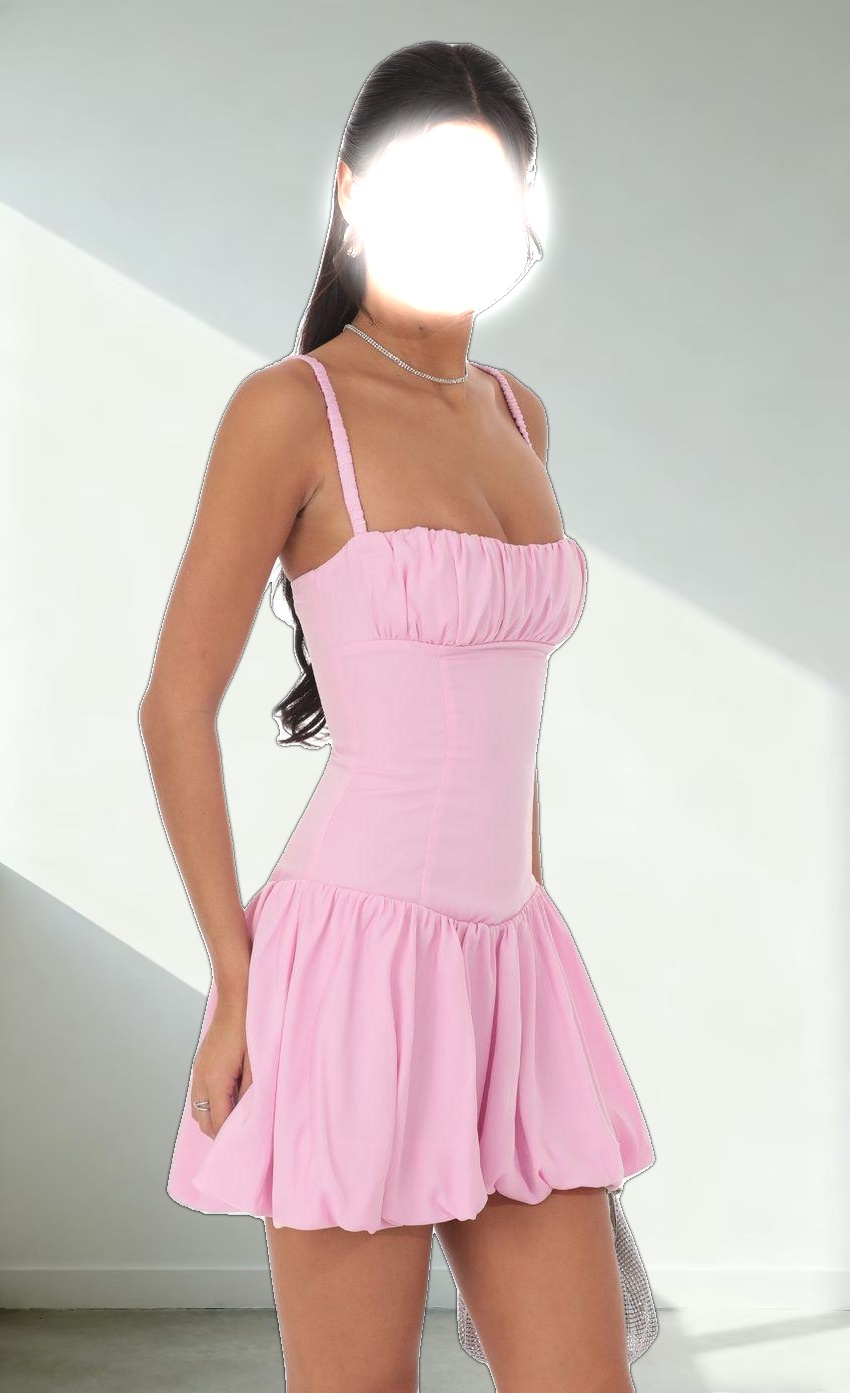 Ruched Bust Bubble Dress in Pink