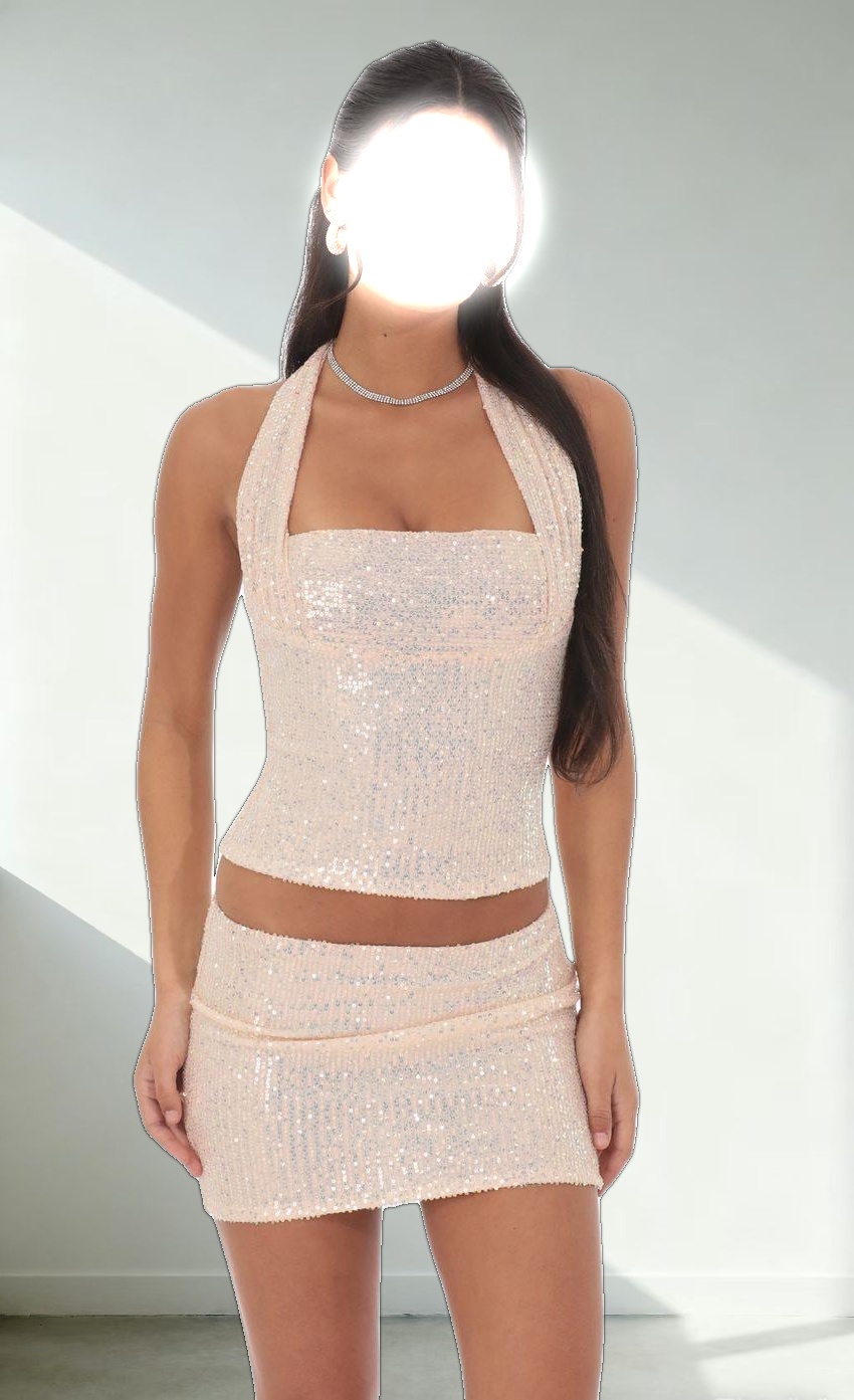 Sequin Mini Skirt in Rose Gold