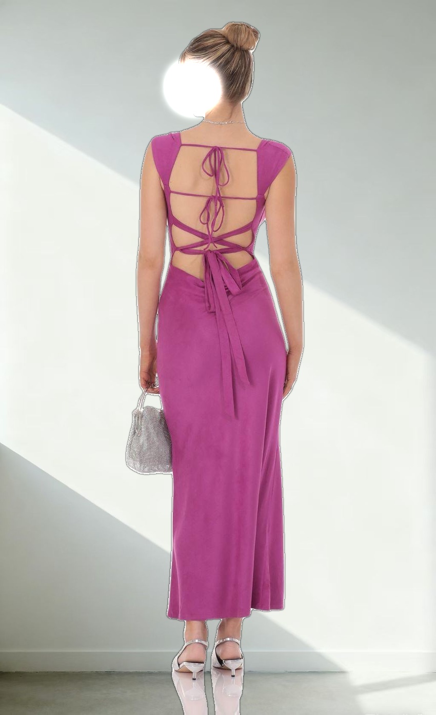 Suede Strappy Maxi Dress in Magenta