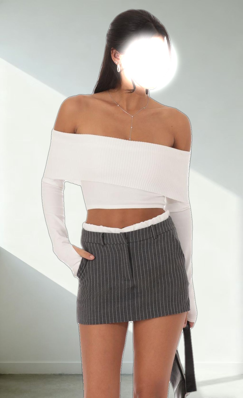 Faux Layered Pinstriped Skort in Grey