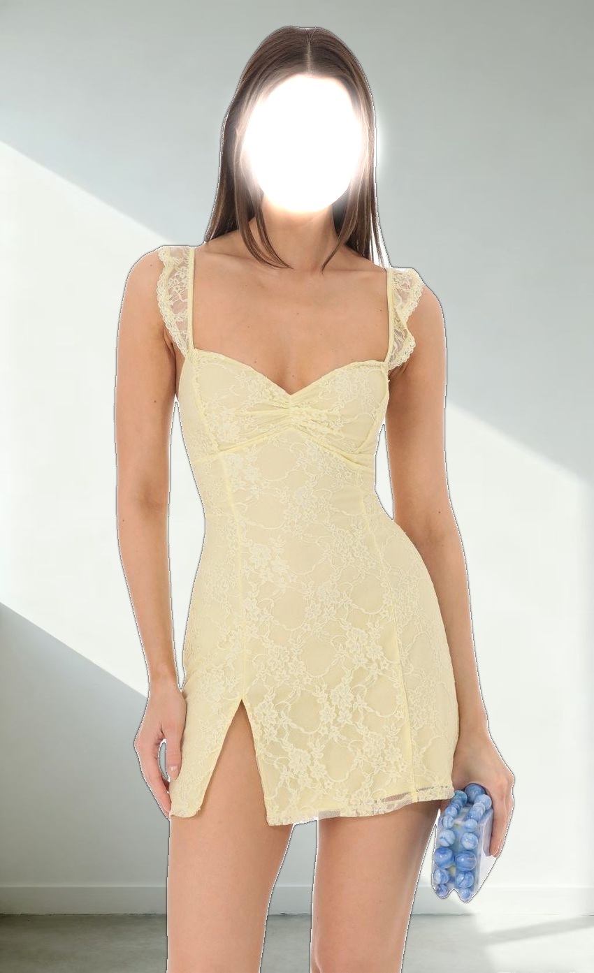 Sweetheart Neck Lace Dress in Yellow