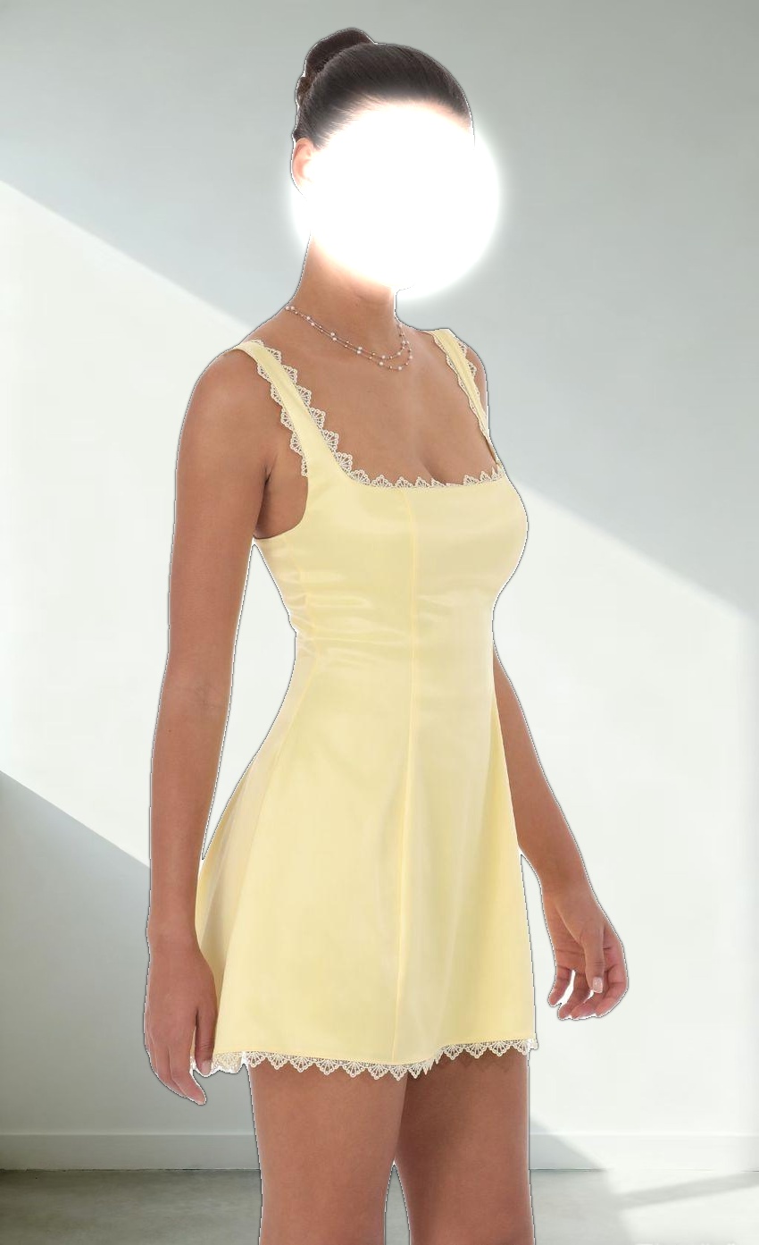 Satin Embroidered Fit and Flare Dress in Yellow