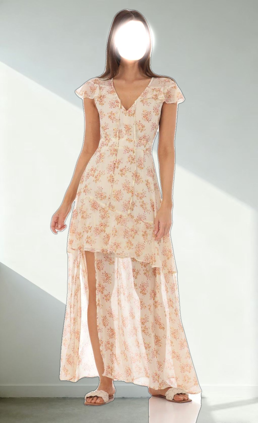 Floral Shimmer Ruffle Dress in Yellow