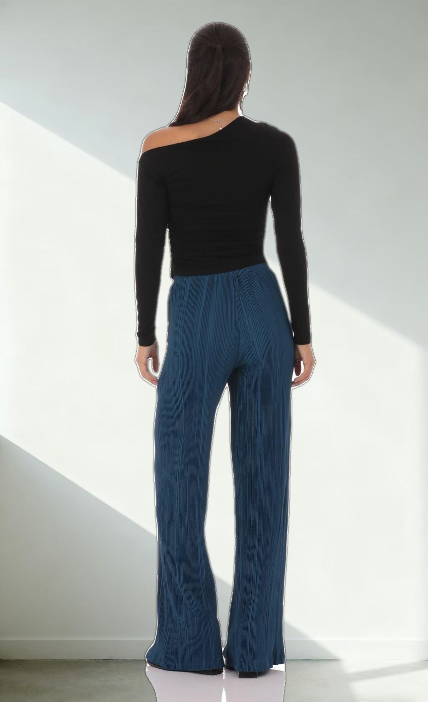 Pleated Straight Pants in Blue