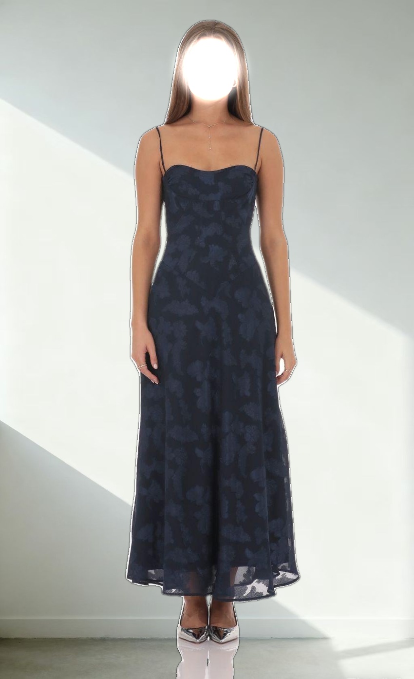 Textured Floral Maxi Dress in Navy