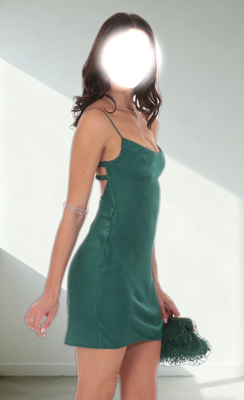 Satin Open Back Dress in Green