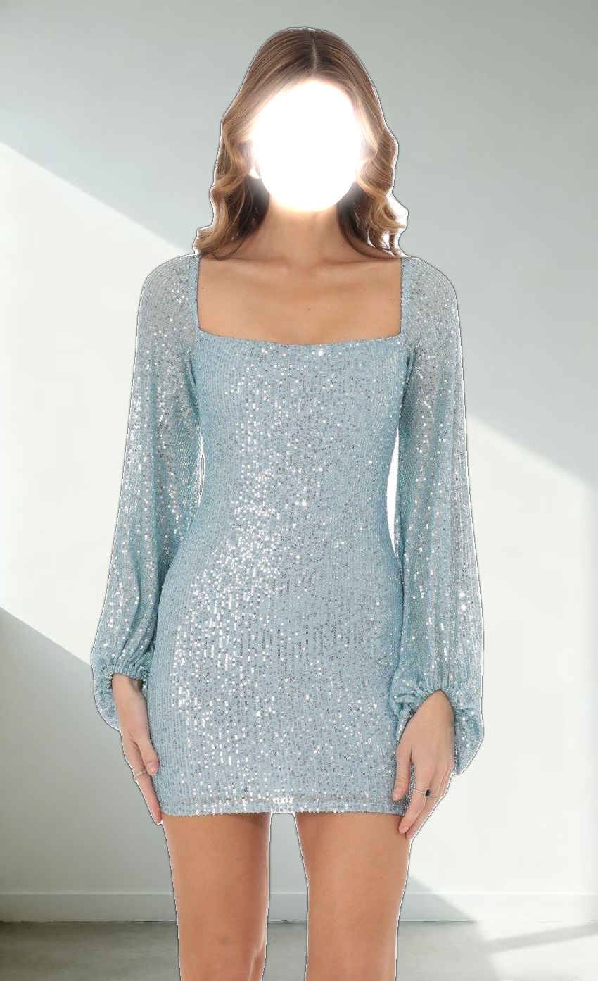 Shantelle Sequin Long Sleeve Dress in Blue