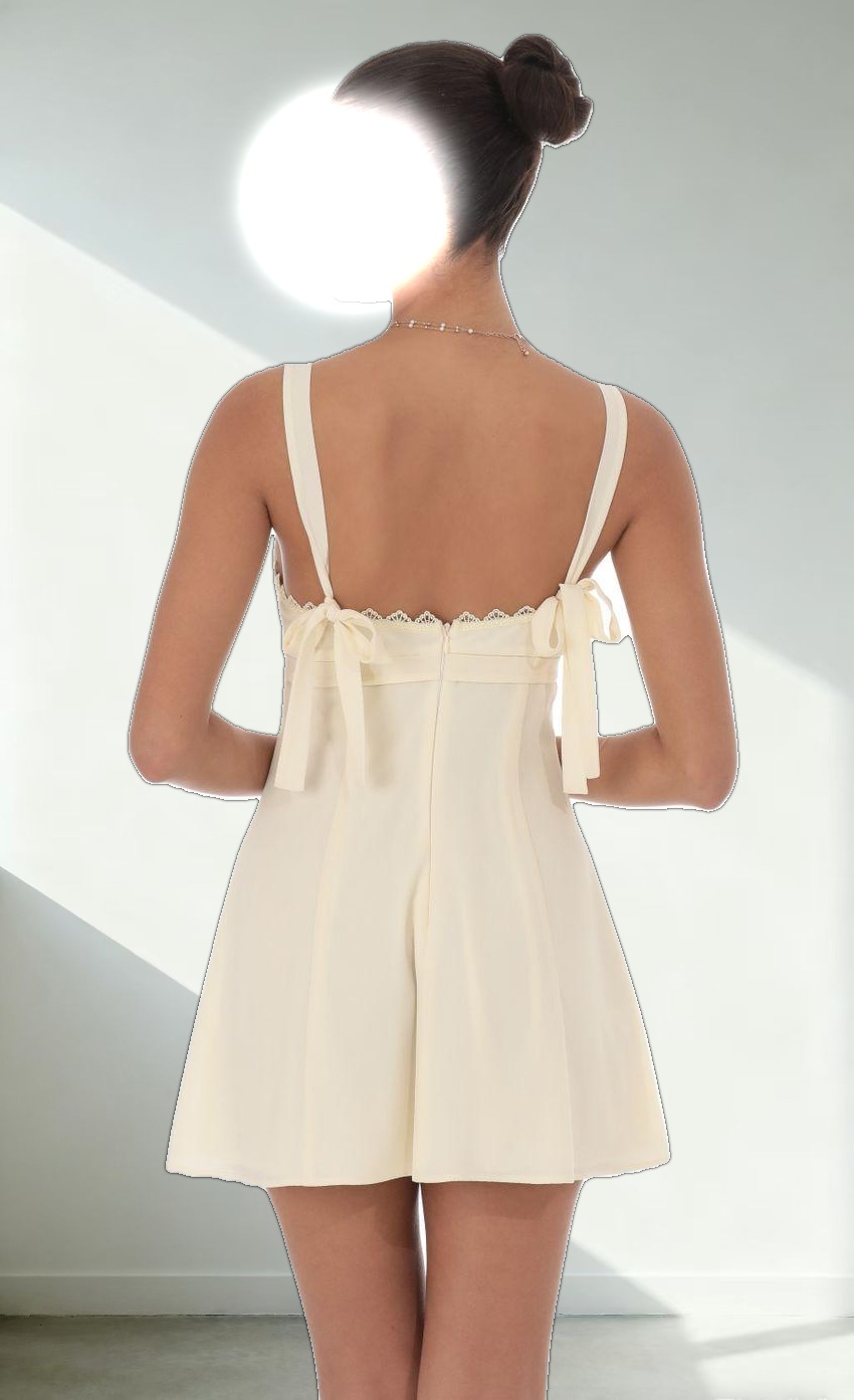 Ribbon Embroidered Trim Dress in Cream