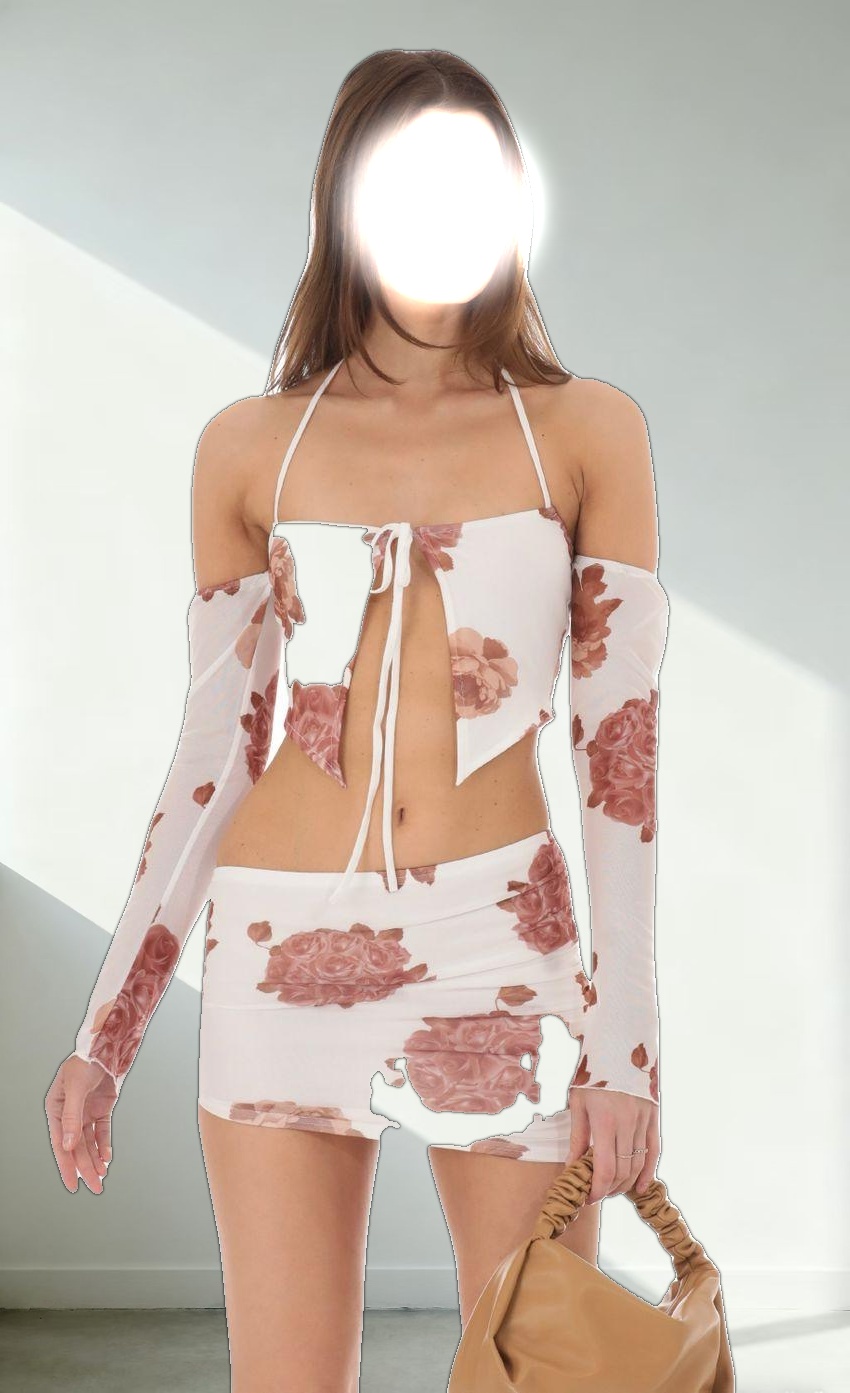 Two Piece Mesh Floral Set in White