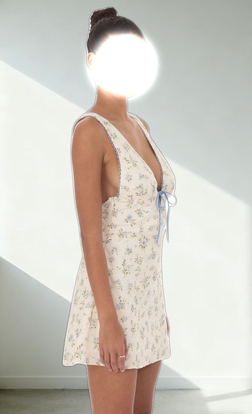 Floral Plunge Neck Dress in Cream