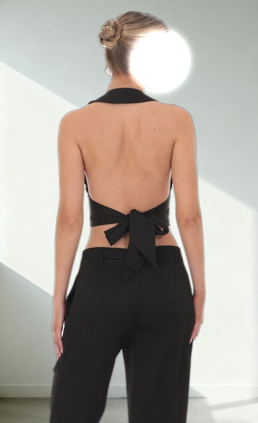 Satin Halter Vest in Black
