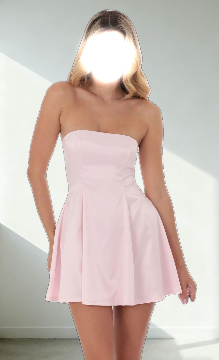 Strapless Satin Fit and Flare Dress in Pink