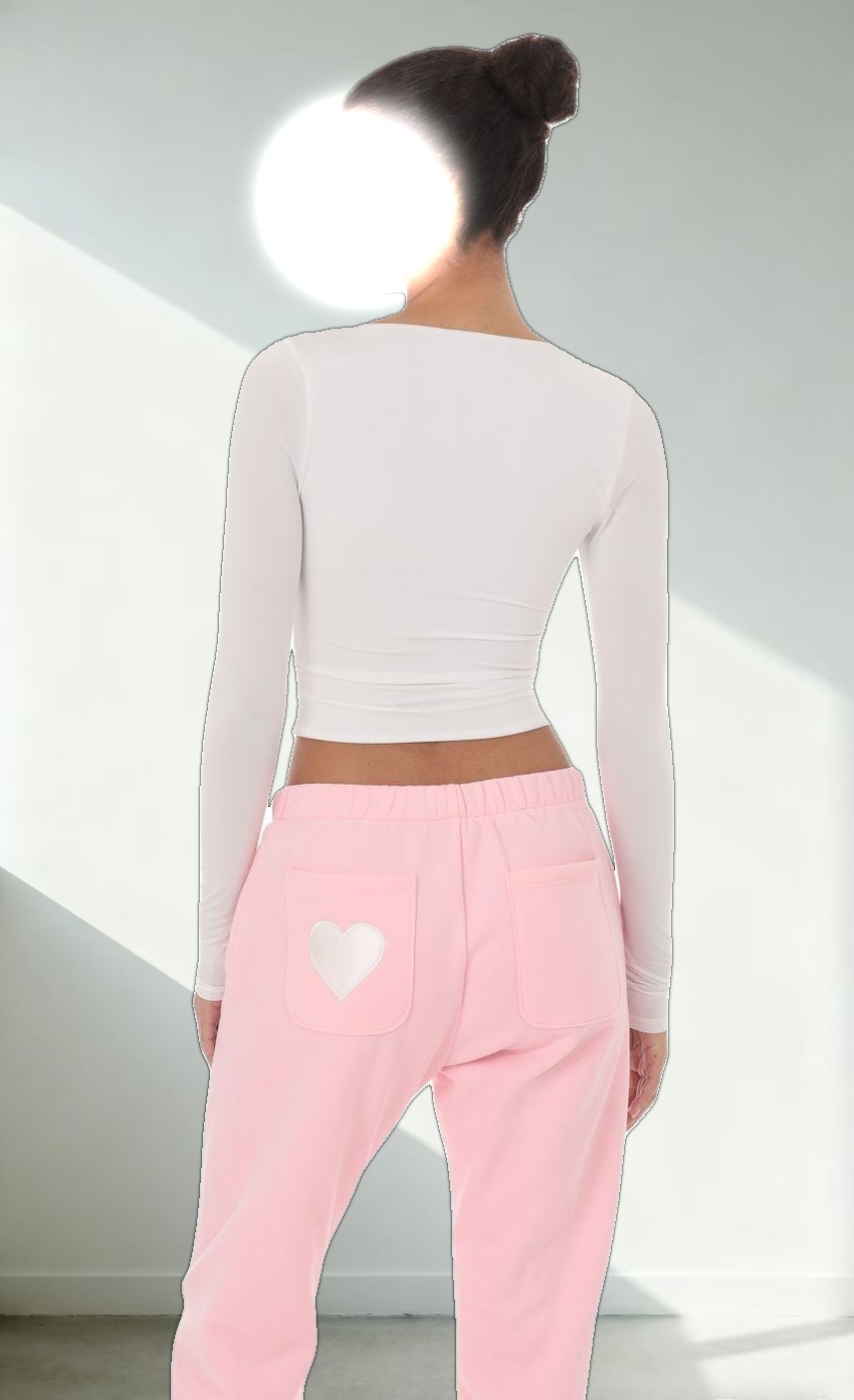 Scoop Neck Long Sleeve Top in White