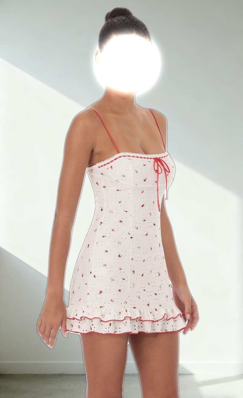 Floral Eyelet Ruffle Dress in White