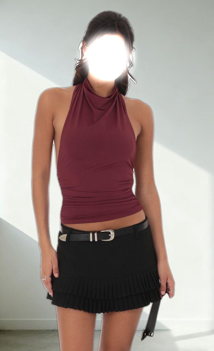 Mock Neck Halter Top in Burgundy