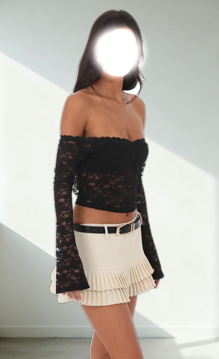 Off Shoulder Sheer Lace Top in Black