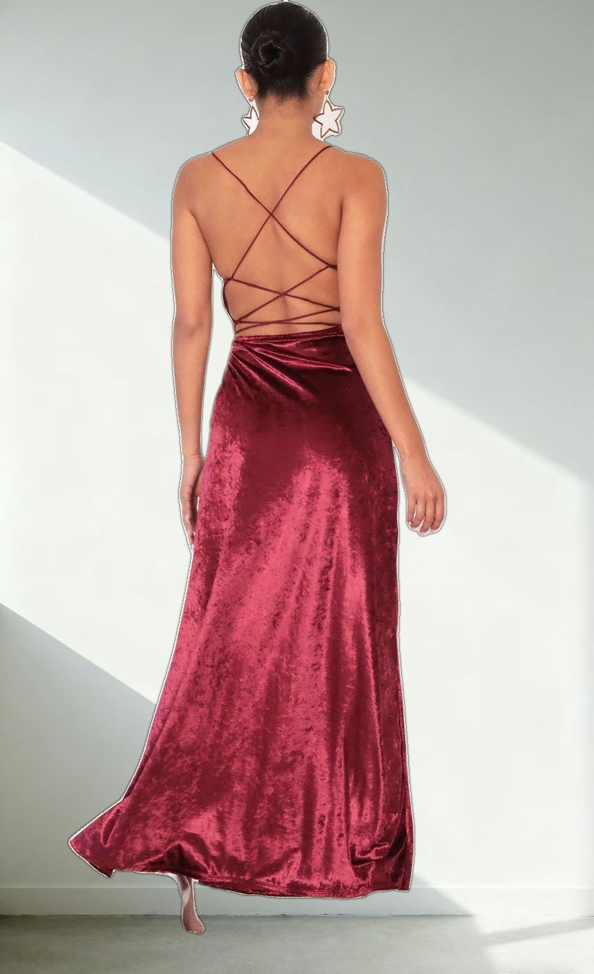 Front Twist Velvet Maxi in Merlot