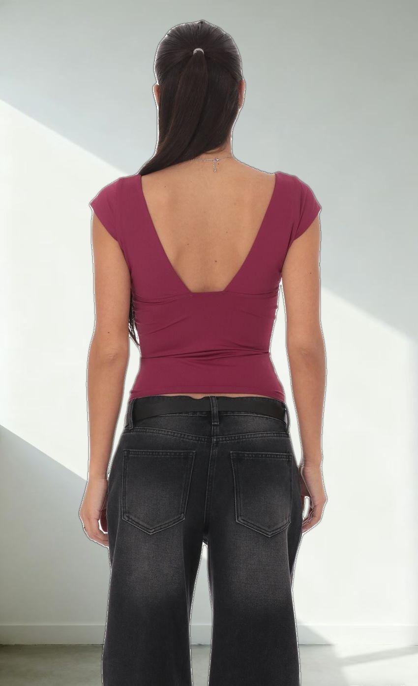 Short Sleeve V-Neck Top in Plum