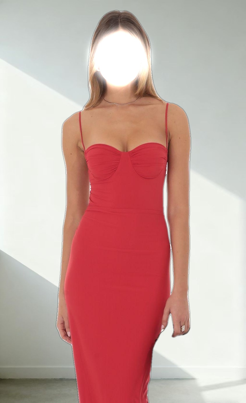 Ruched Open Back Maxi Dress in Red