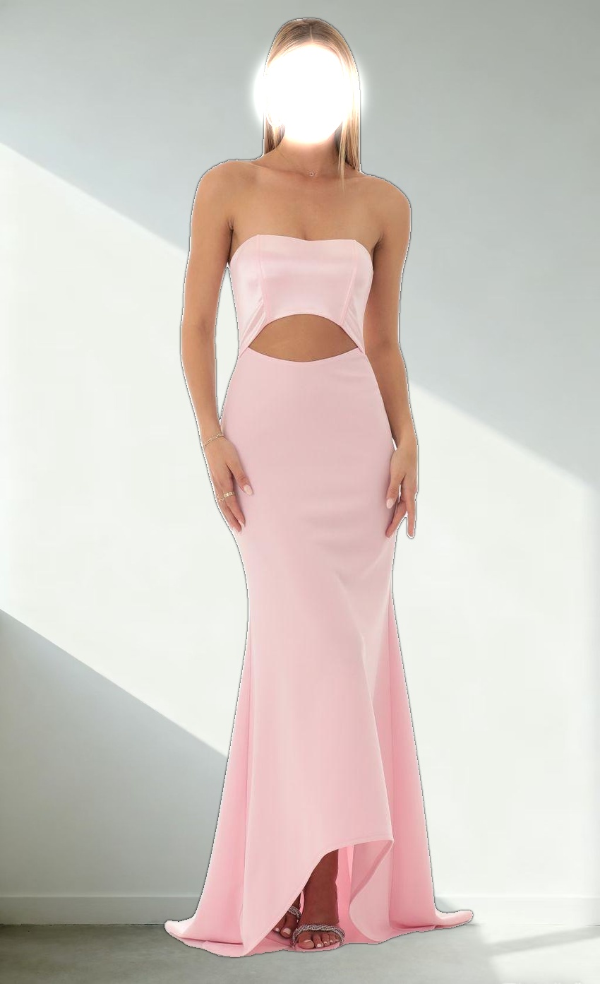 Satin Corset High Low Crepe Maxi Dress in Pink