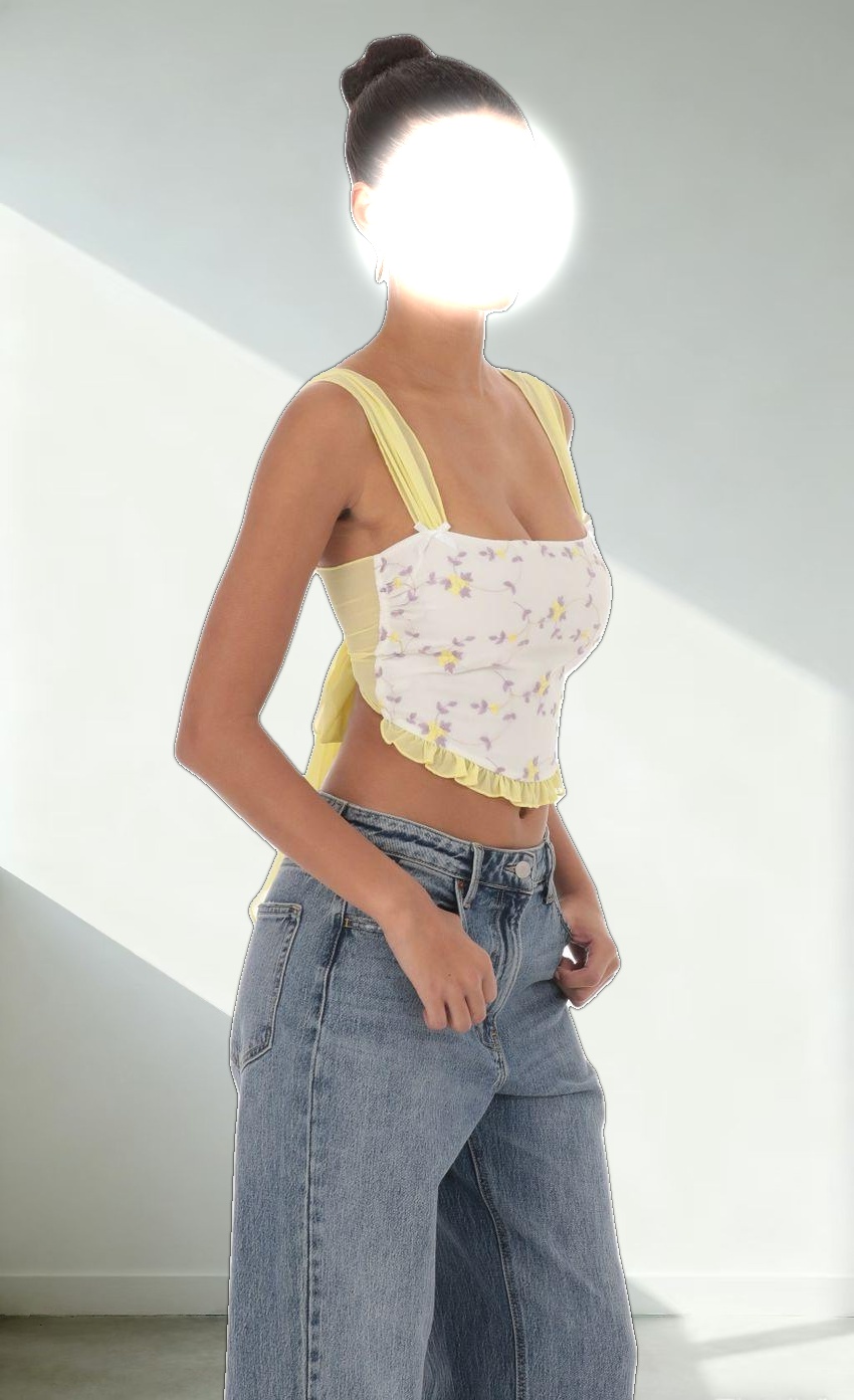 Floral Back Tie Top in White