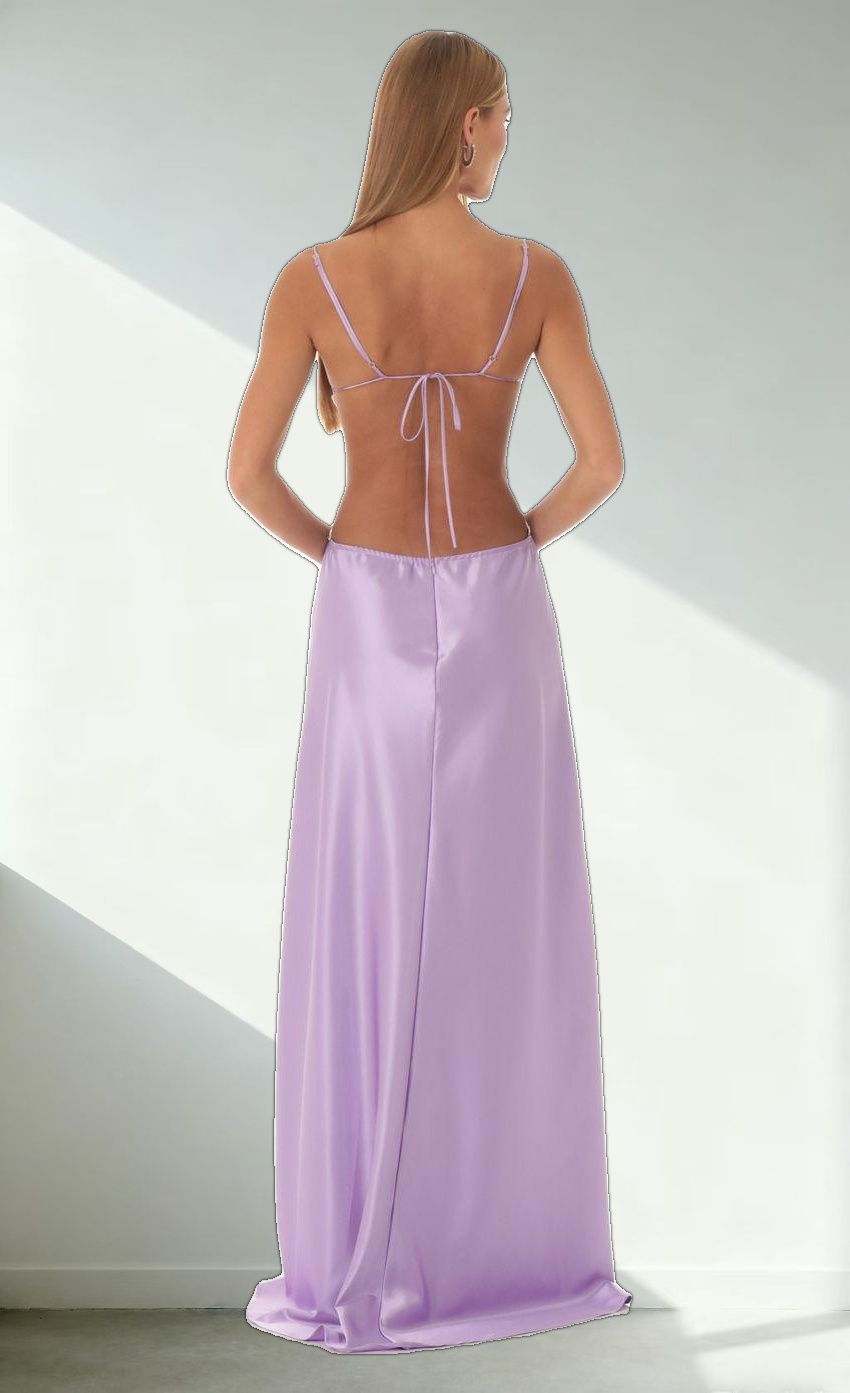 Satin Rhinestone Maxi Dress in Purple