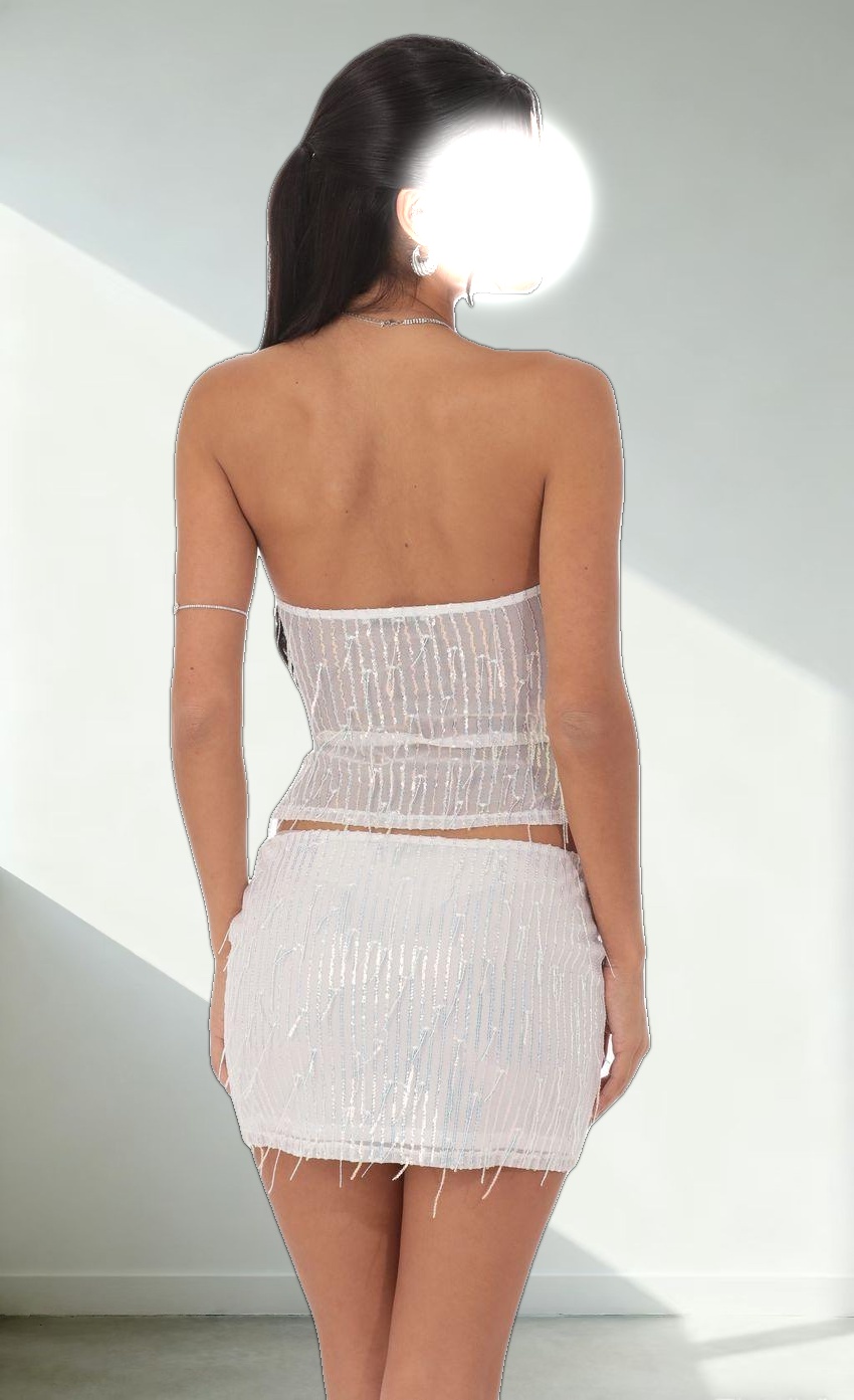 Fringe Sequin Top in White