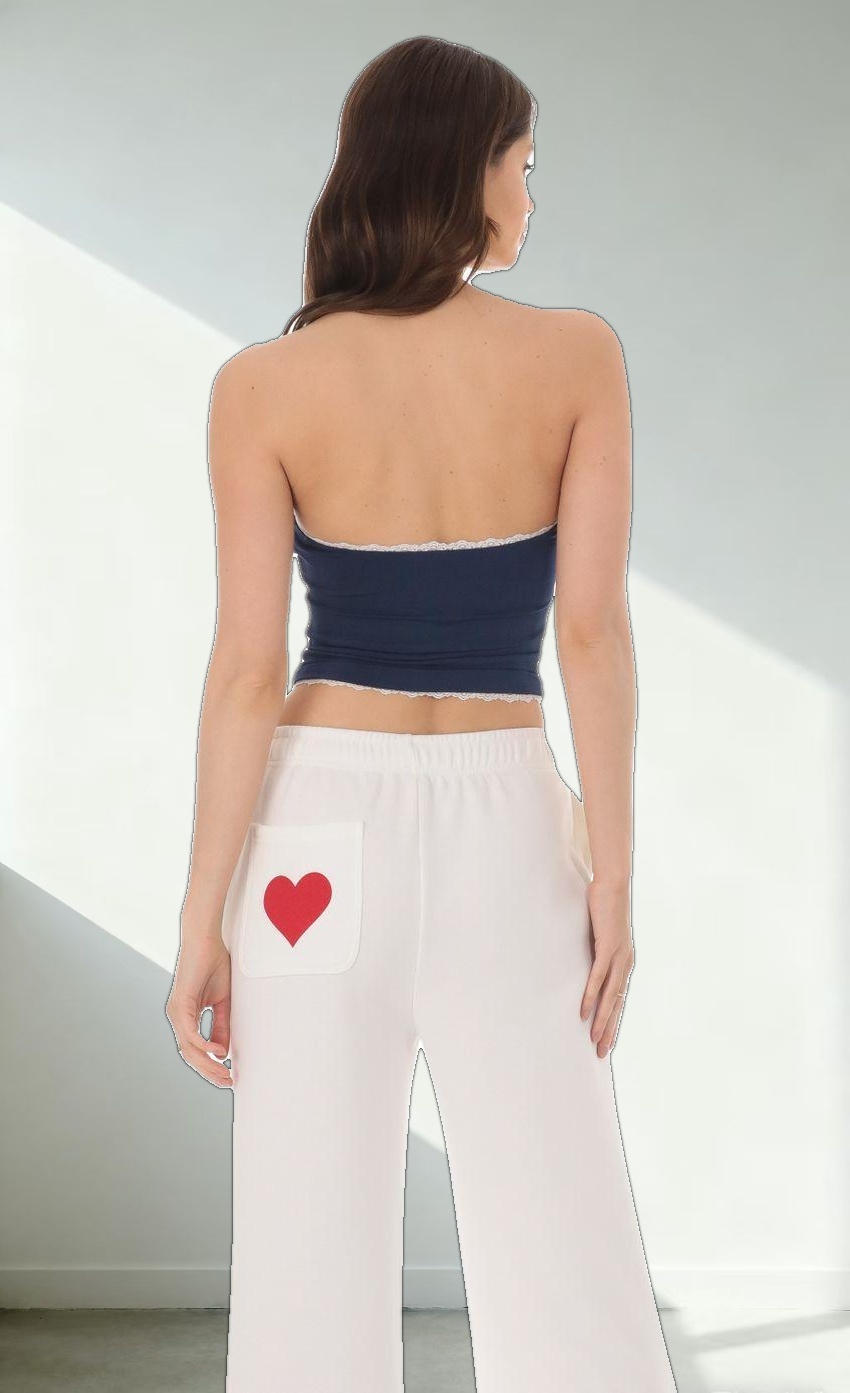 Strapless White Lace Top in Navy