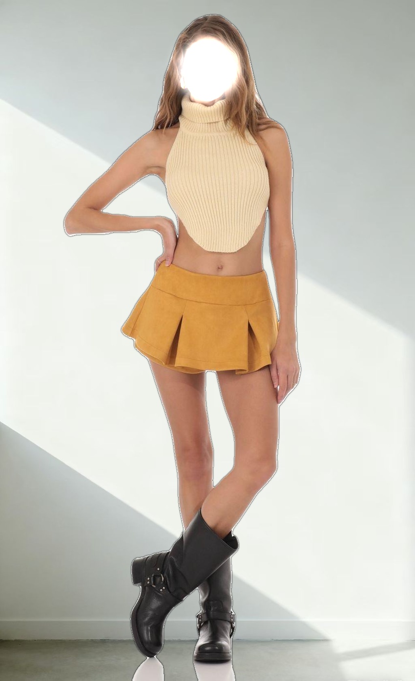 Pleated Mini Skort in Mustard