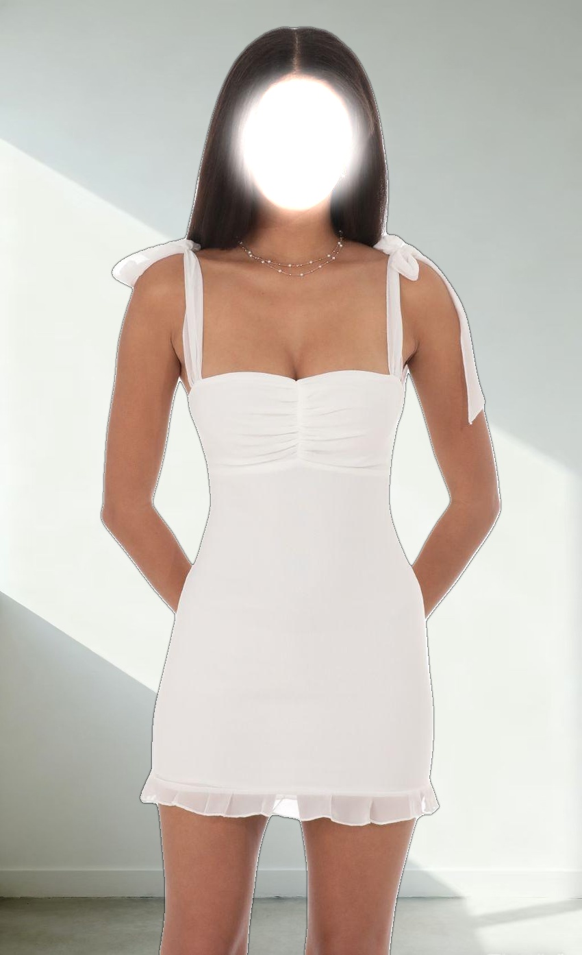 Shoulder Ties Ruffle Dress in White