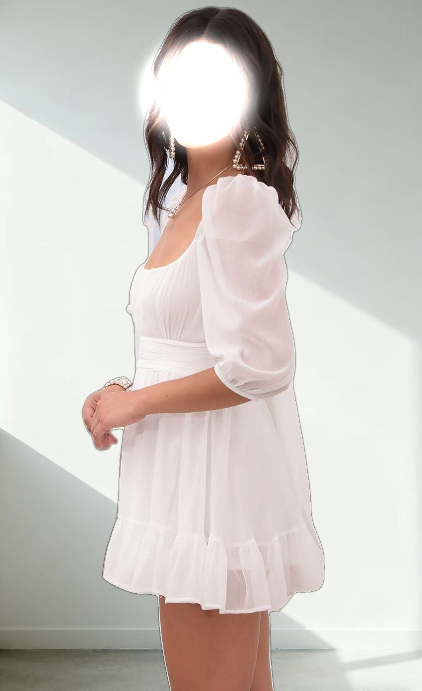 Ruffle Dress in White Sparkly Chiffon